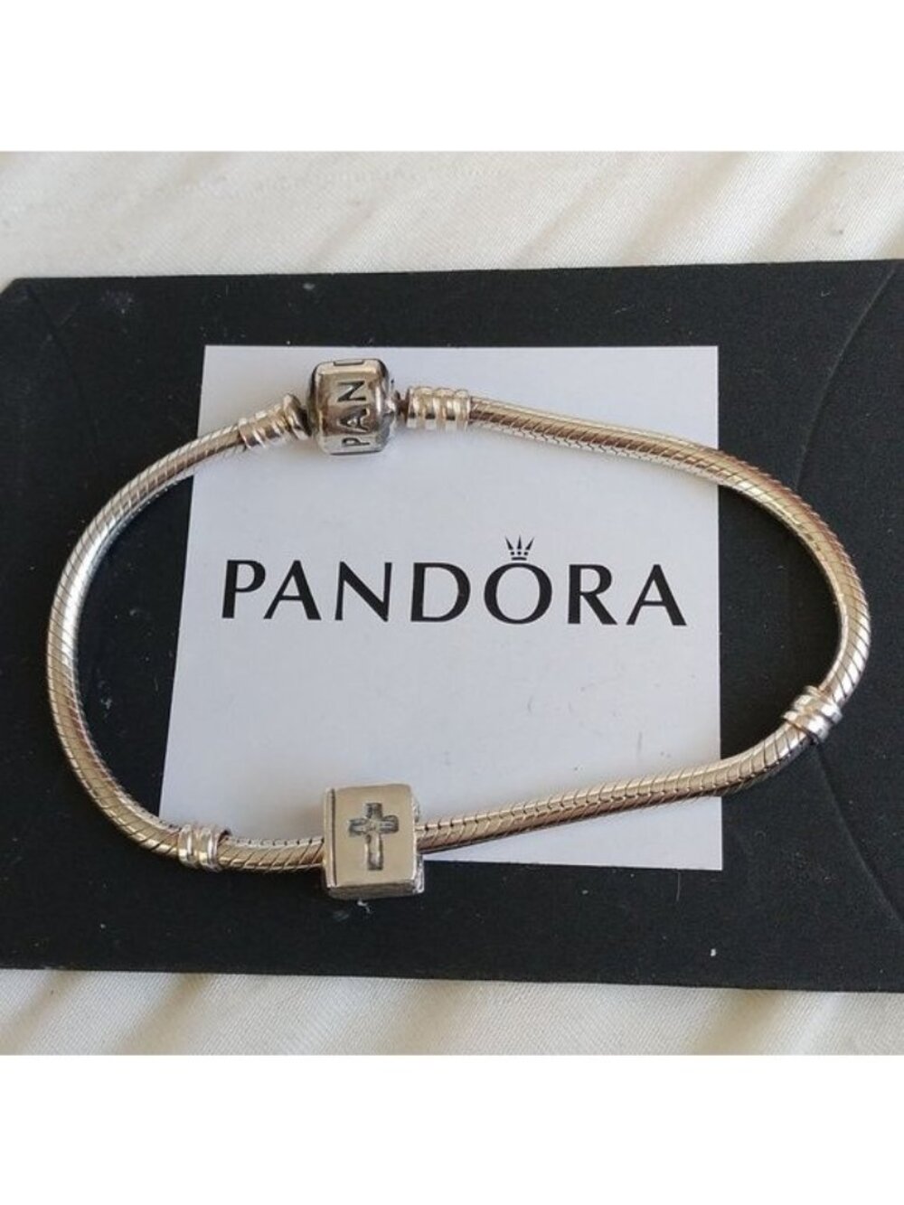 Pandora Sterling Silver Snakechain 7.0" Starter Bracelet w/ Bible Charm 790261